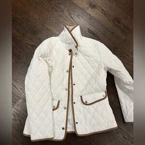 Ralph Lauren Women's Quilted White Jacket with Brown Trim